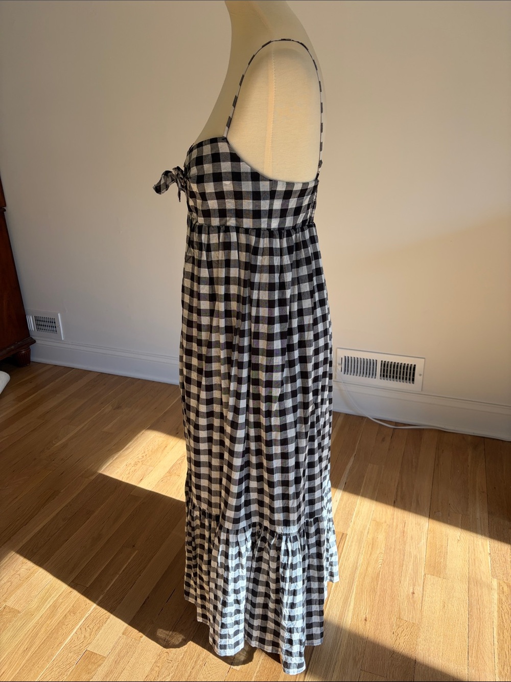 Black & White Gingham Maxi Dress with Tie Front - Picture 3 of 5